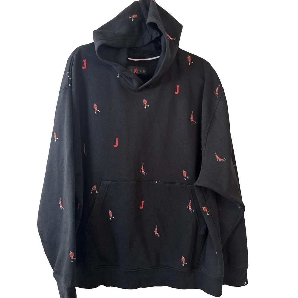 Jordan Hoodie Men XL Black All Over Print Jumpman Pullover Sweatshirt Nike